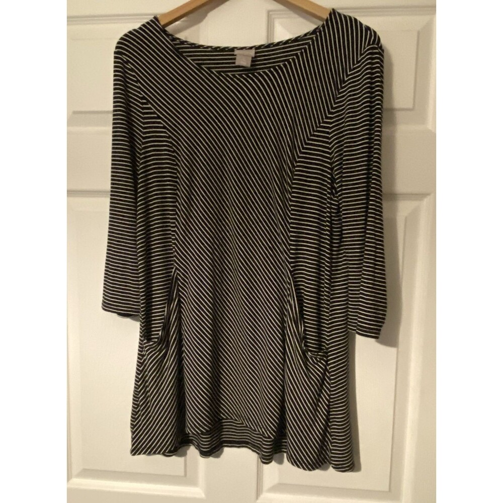 Chico's Black and White striped tunic top with pockets size 2 US Large